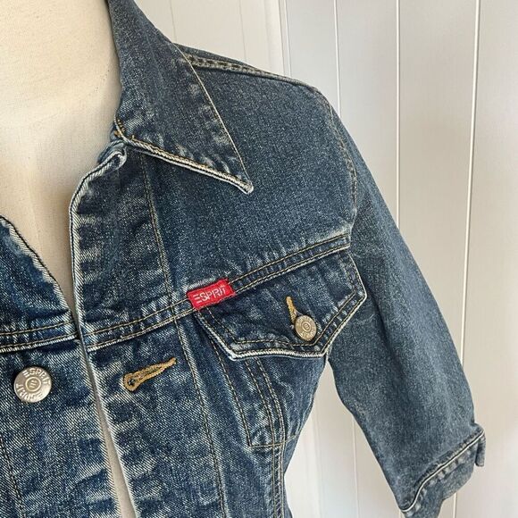Esprit Womens Size Small Denim Jean Jacket Blue Pockets Long Sleeve Wide Seams - Picture 2 of 16